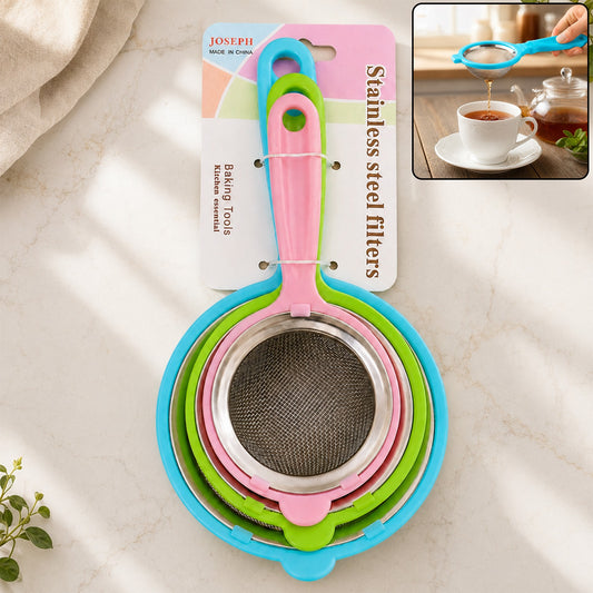 3 in 1 Mesh Strainer Set with Long Handles for Kitchen Use (3 Pc)