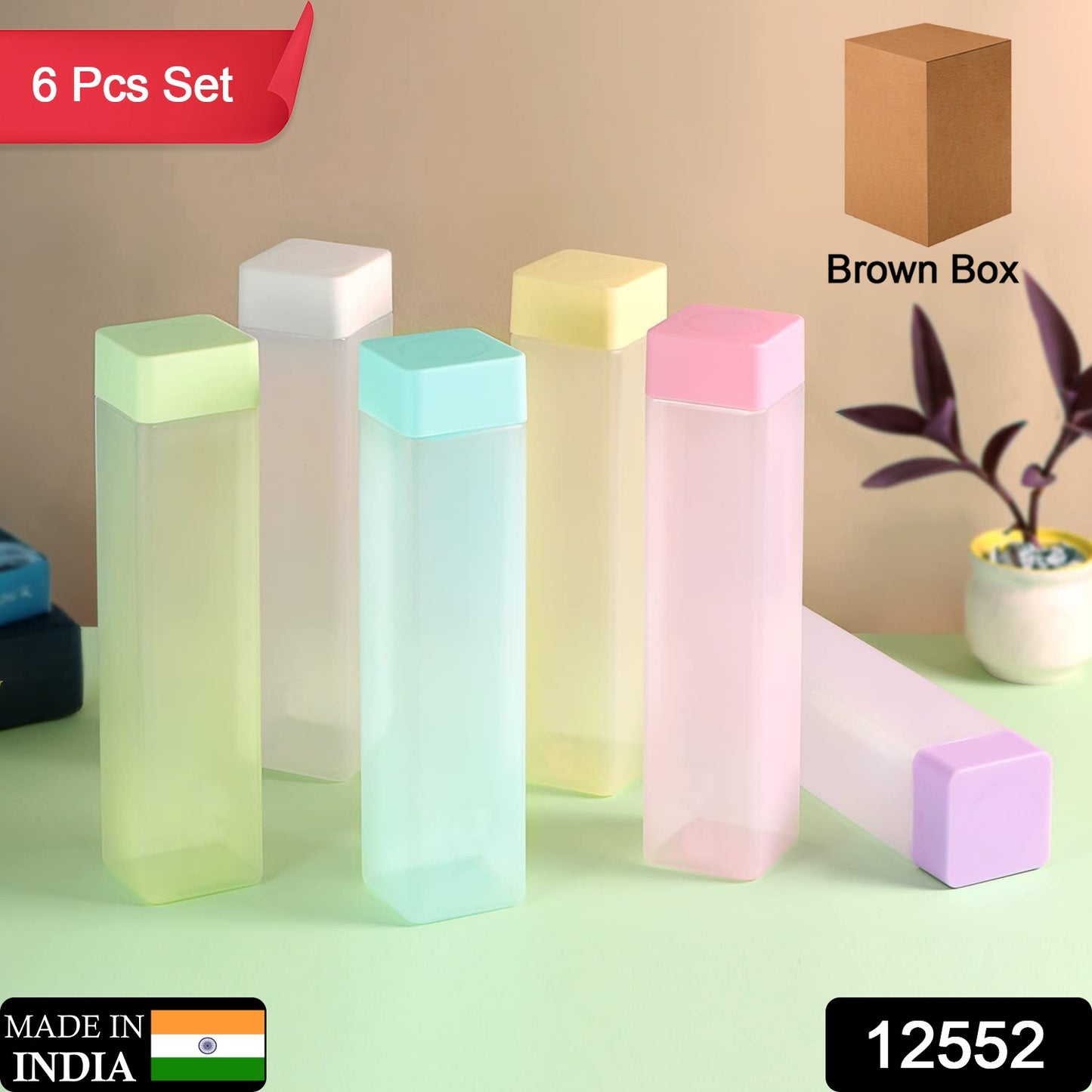 बड़ी क्षमता वाली प्लास्टिक की पानी की बोतल | 6 का सेट | ऑफिस की बोतल | जिम की बोतल | घर | रसोई | लीकप्रूफ और BPA मुक्त पेय की बोतल | स्क्वायर वाटर ड्रिंक जूस बोतल चौड़े मुंह वाली BPA मुक्त लीक-फ्री हल्की (6 पीस सेट)