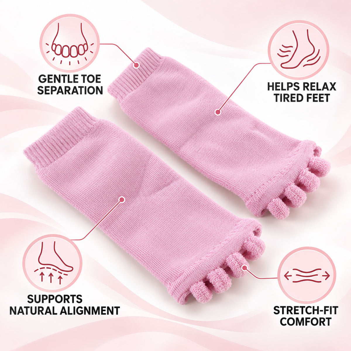 Cotton Blend Open-Toe Comfort Socks with Toe Separators and Ribbed Cuffs (1 Pair)