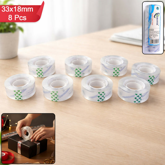 Crystal Clear Cello Tape Transparent Adhesive Packing Tape Rolls (33x18mm/8Pcs)