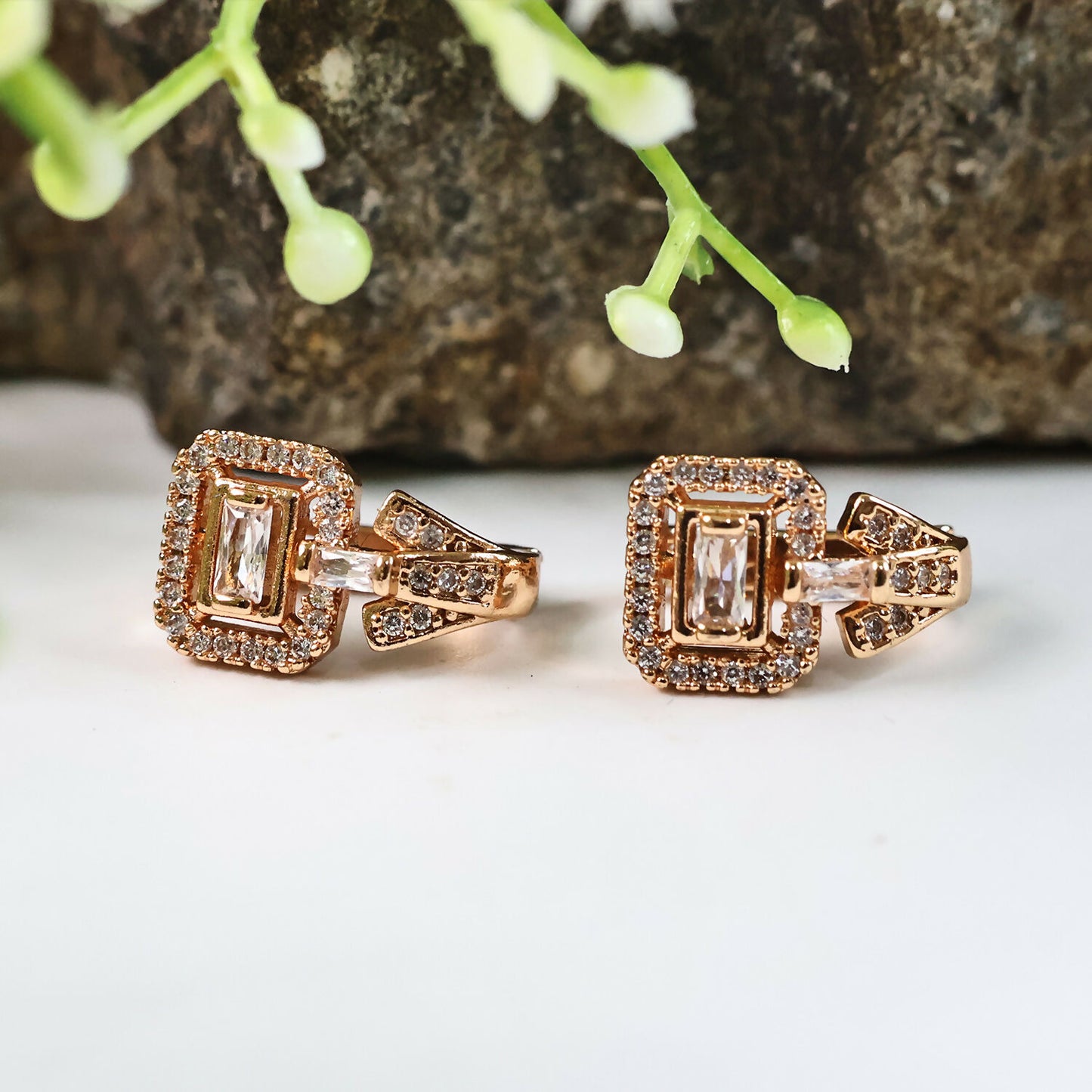 Elegant Square Crystal Stud Earrings – Gold-Plated Designer Jewelry for Women