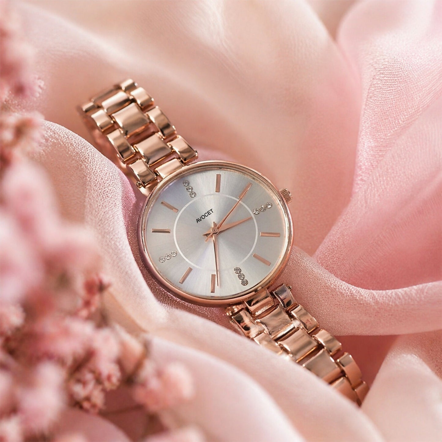 Elegant Rose Gold Analog Women's Watch with Crystal Dial