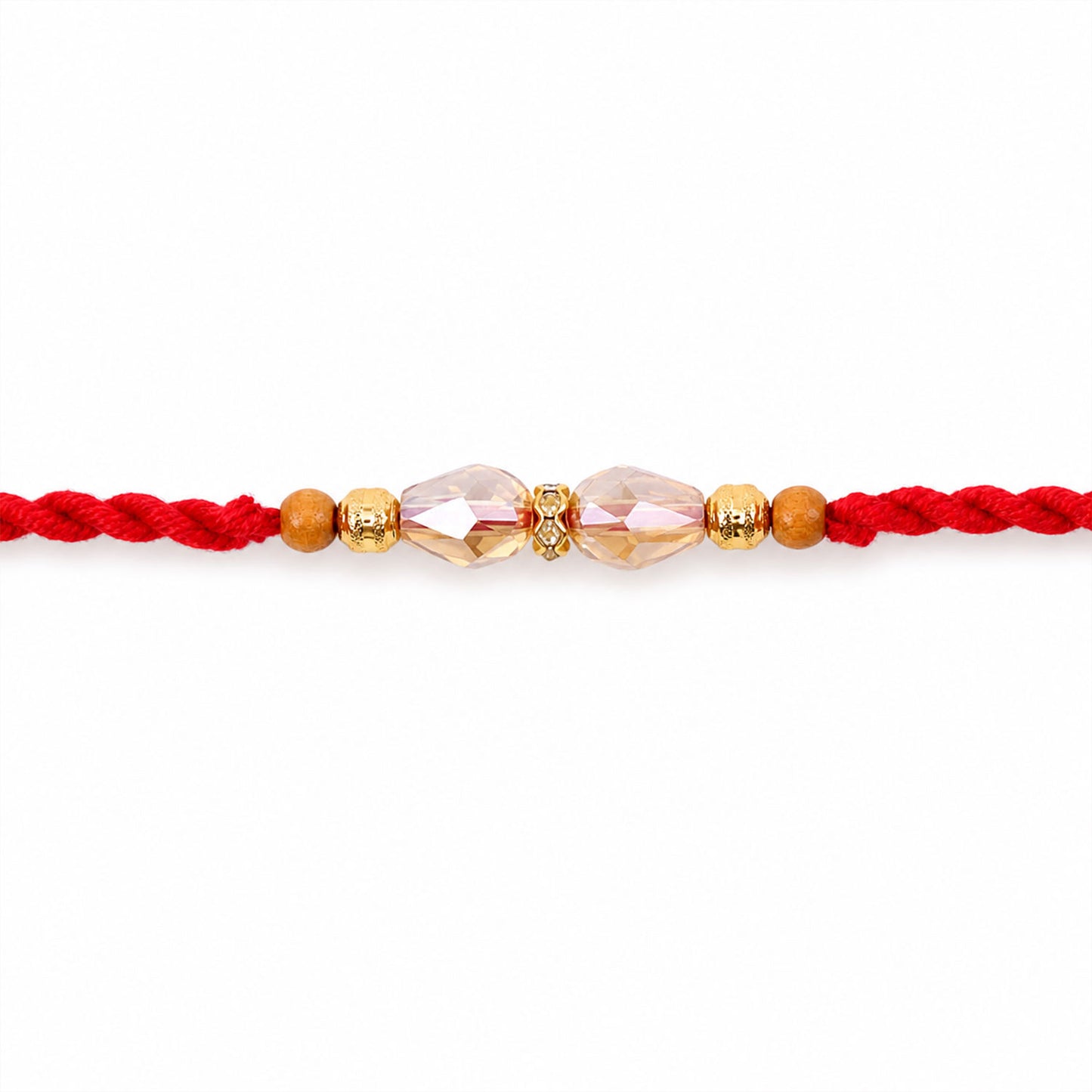 Red Thread Rakhi with Champagne Crystal Bead Pendant Accents