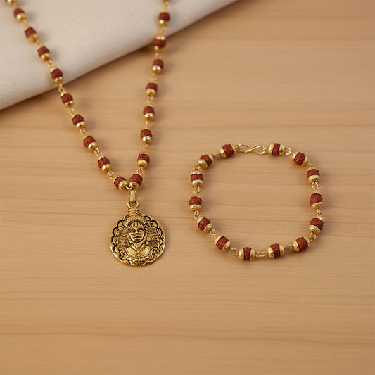 Hanuman Pendant With Rudraksha Mala & Bracelet Combo