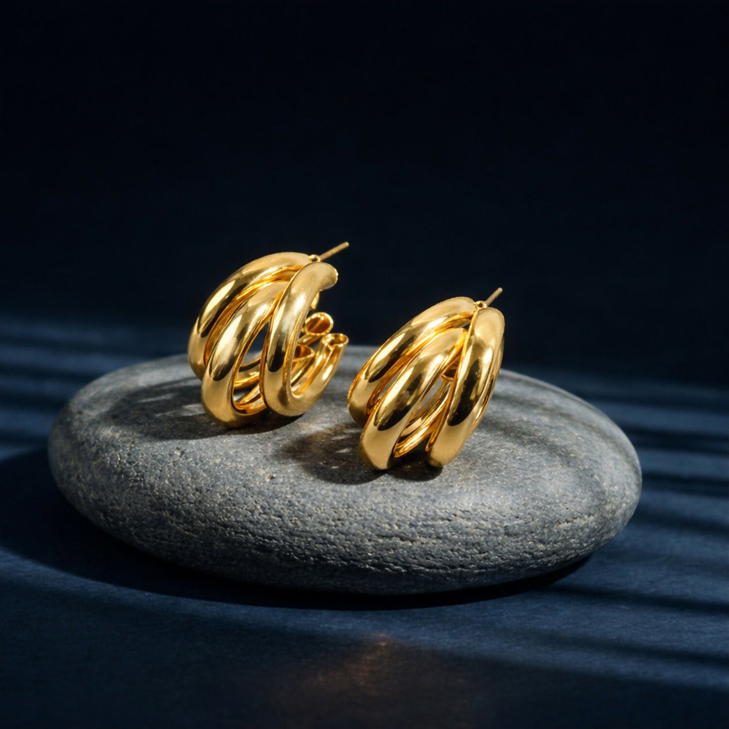 Gold Plated Multi Layer Hoop Earrings for Women & Girls – Stylish Chunky Hoop Fashion Earrings