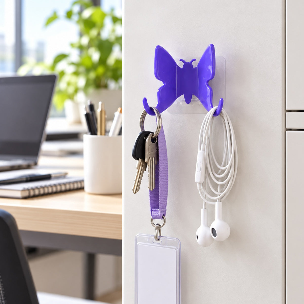 Butterfly Adhesive Wall Hook for Office Cabin, Hang Bags and ID Cards (1 Pc)