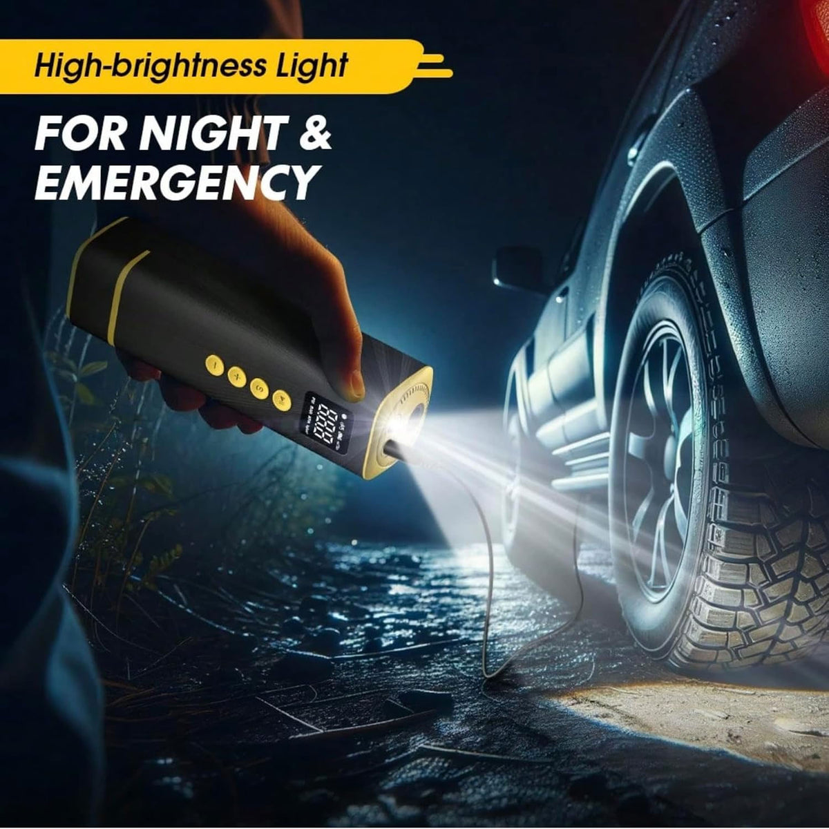 Portable Electric Car Tyre Air Pump with Digital Display and Light (1 Set)