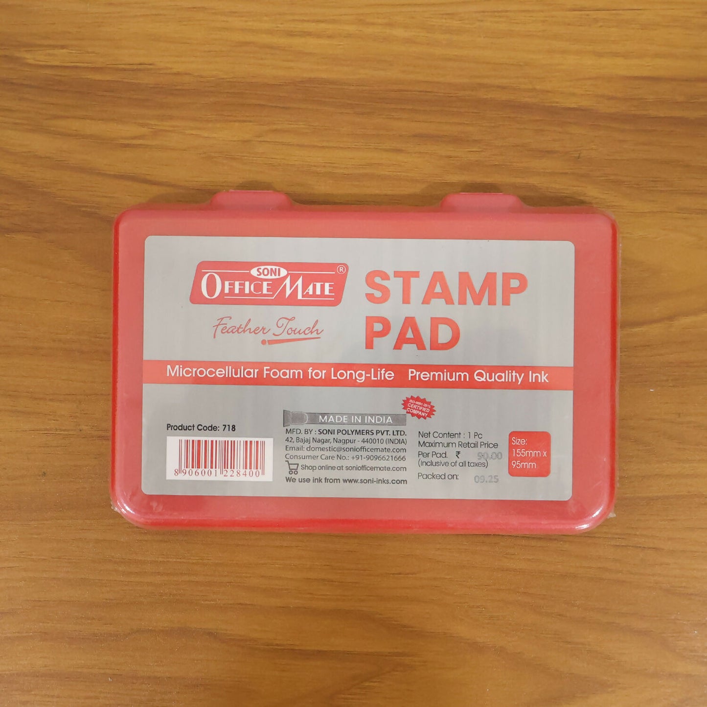 OfficeMate Red Stamp Pad – Microcellular Foam, Premium Fast-Dry Ink (155×95 mm)
