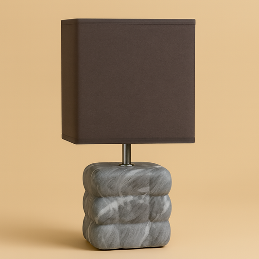 Modern Textured Grey Ceramic Table Lamp with Round Fabric Shade & Minimalist Metal Detailing | Luxury Bedside, Living Room & Study Night Lamp | Soft Ambient Lighting Decorative Home Décor Piece