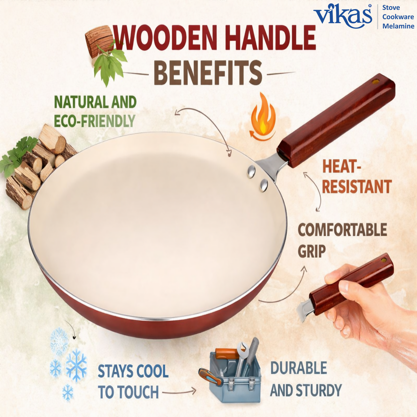 Vikas Ceramic Dosa Tawa brown profile with handle