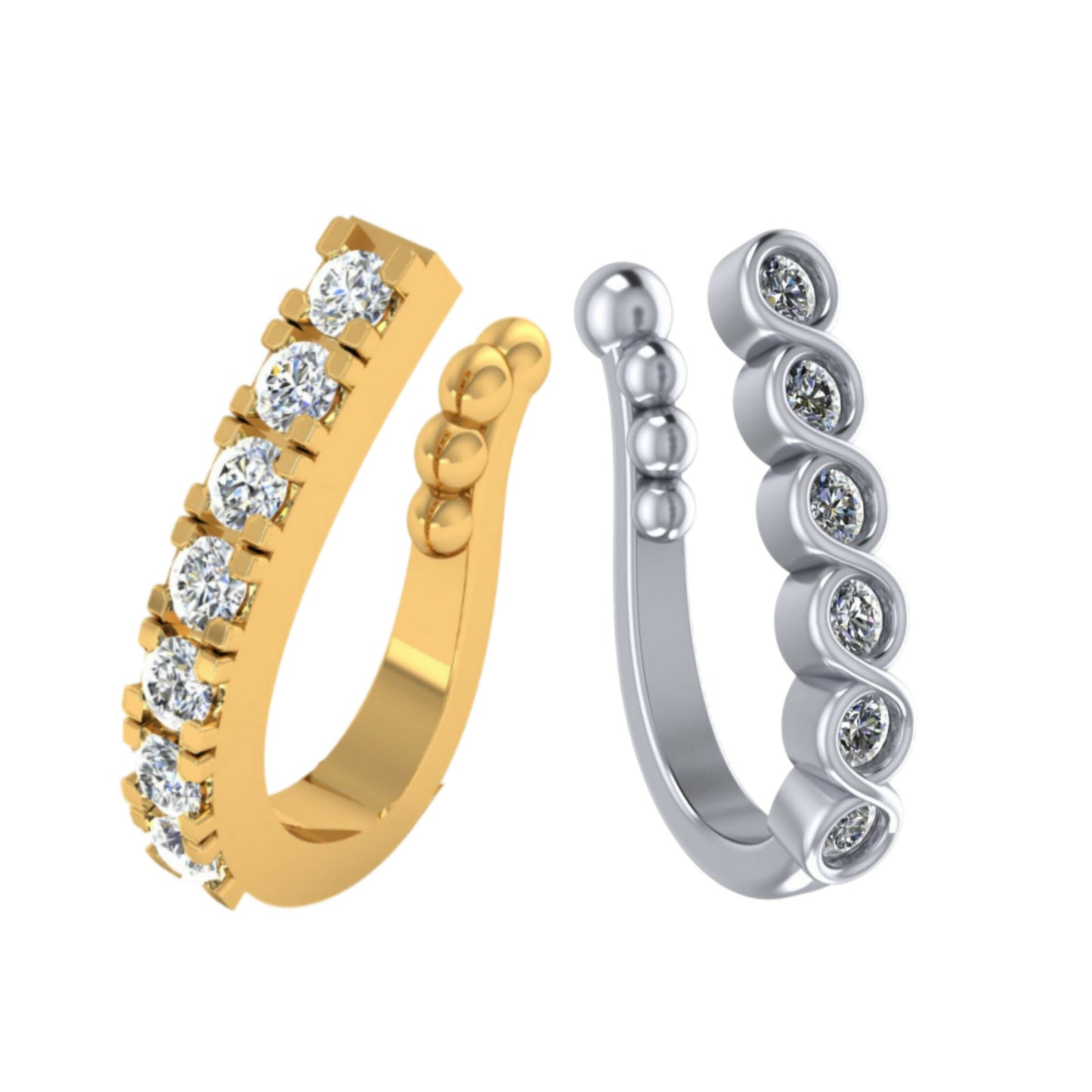 Non-Piercing Nose Cuff Set | CZ Line, Wavy & Floral Nath Combo Pack of 2