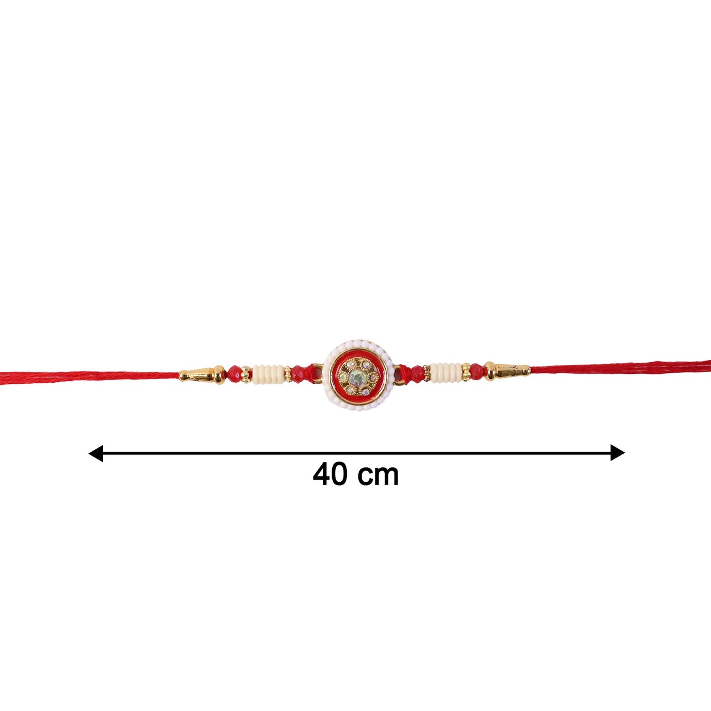 Festive red Rakhi with intricate centerpiece