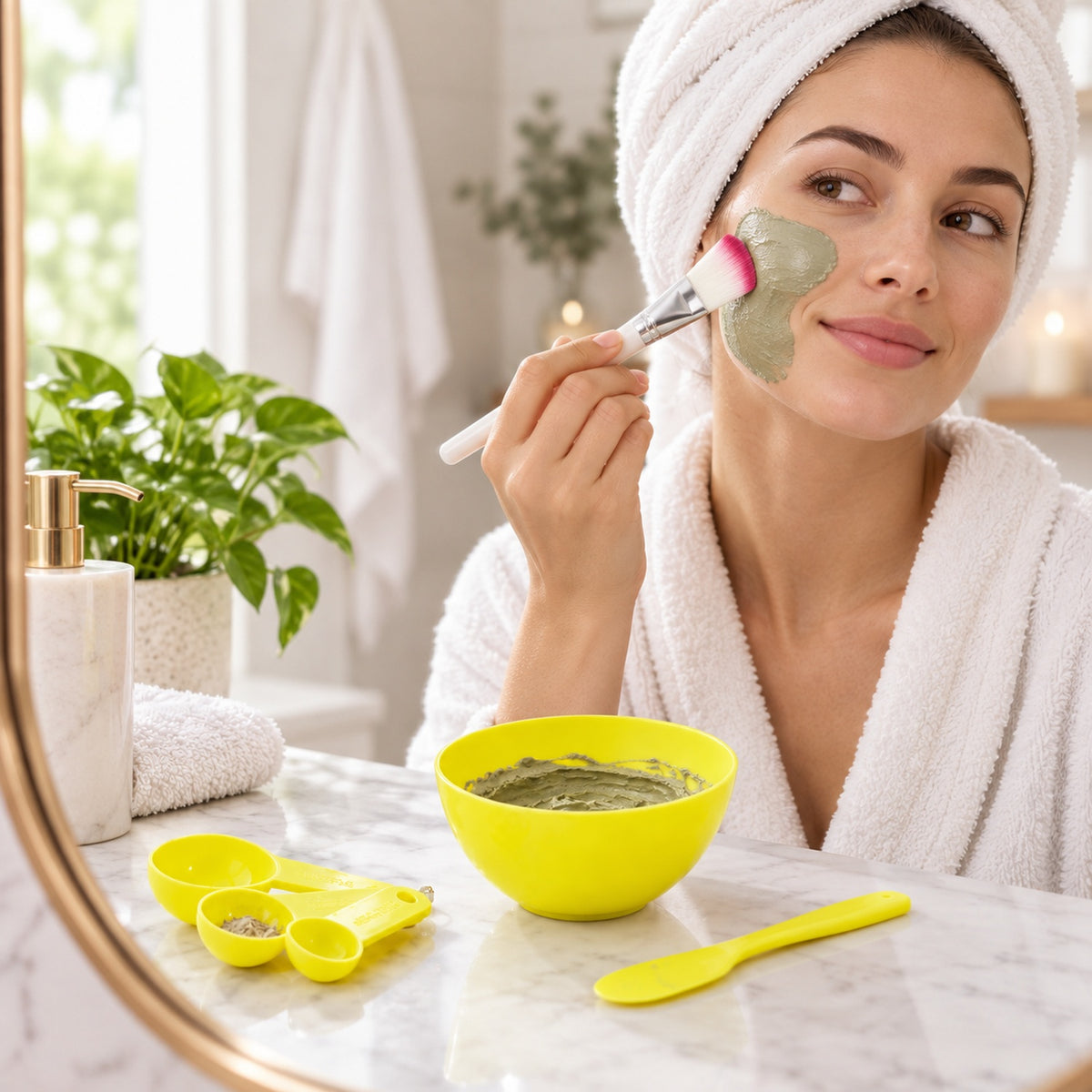 Face mask mixing bowl kit in a studio setting with a clean background