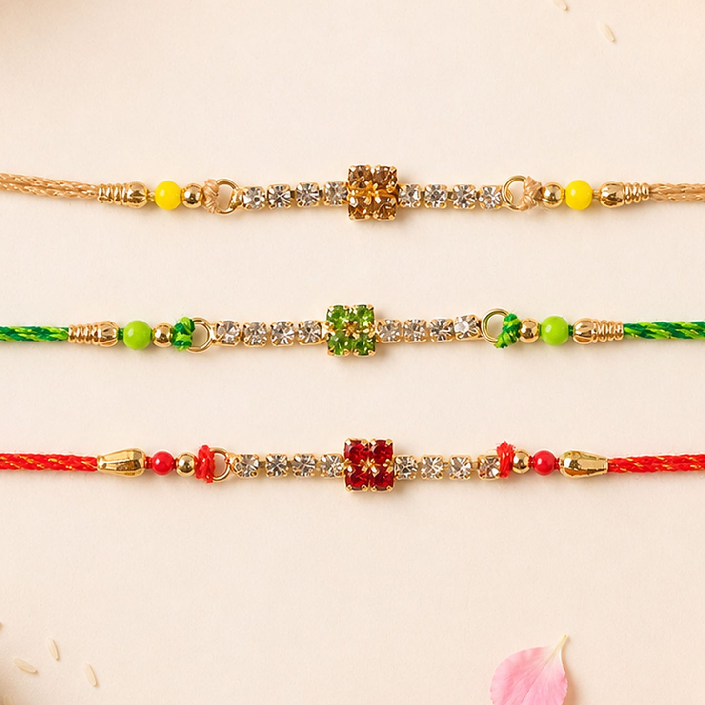 Square Motif Stone Band Rakhi in Mix Colour Threads (Pack of 6)