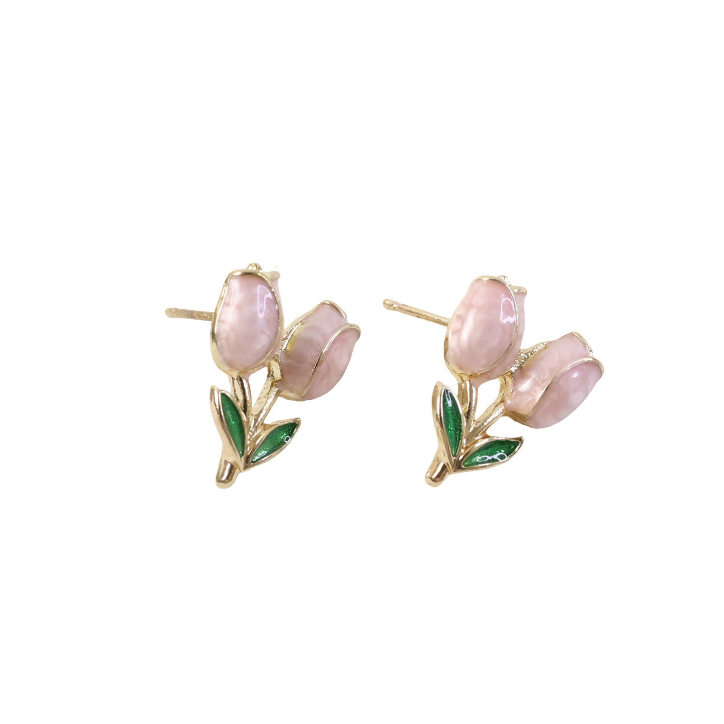 Korean Style Pink Tulip Flower Stud Earrings for Women & Girls