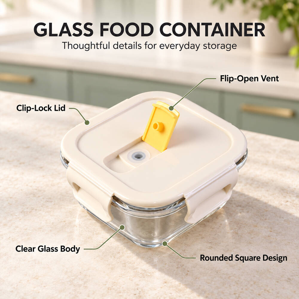 Borosilicate Glass Food Storage Container with Clip-Lock Lid (320 ml, 1 Pc)