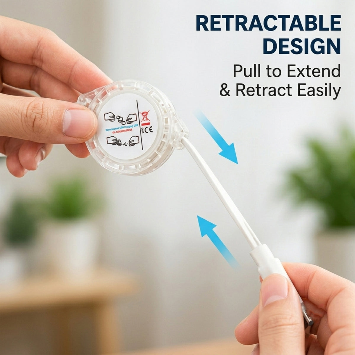 Retractable USB Charging Cable with Type-C, Micro USB and Lightning (3 in 1)