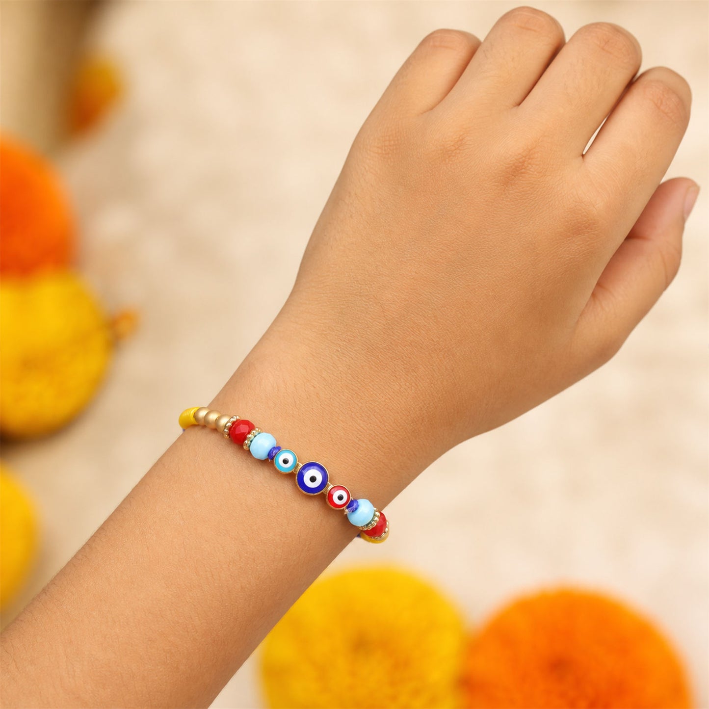 Triple Round Nazar Evil Eye Crystal Beads Designer Rakhi