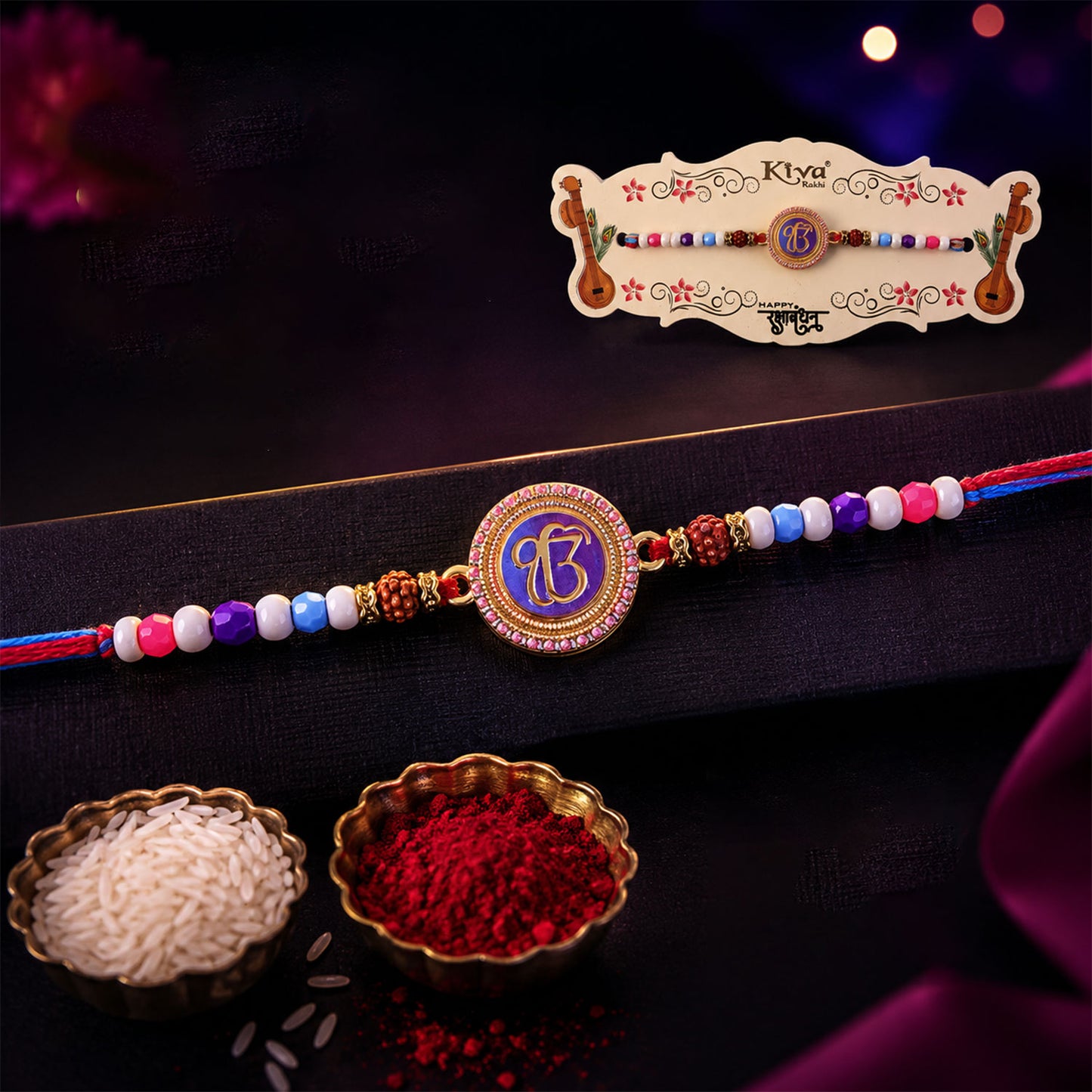 Ek Onkar Spiritual Rudraksha Rakhi for Brother with Beaded Thread Gift