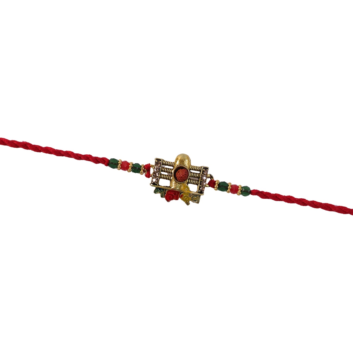 Traditional Shivling Rudraksha Rakhi with Red & Green Beads