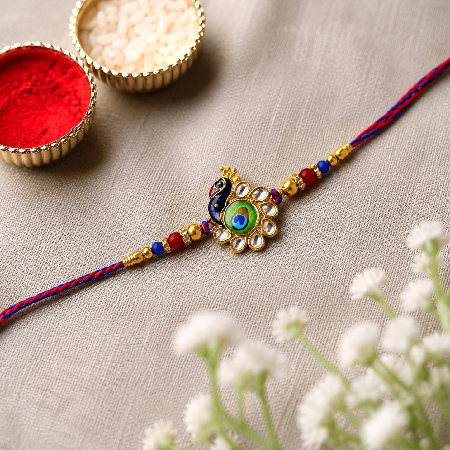 Peacock Feather Rakhi Lightweight Festive Charm (5pcs)