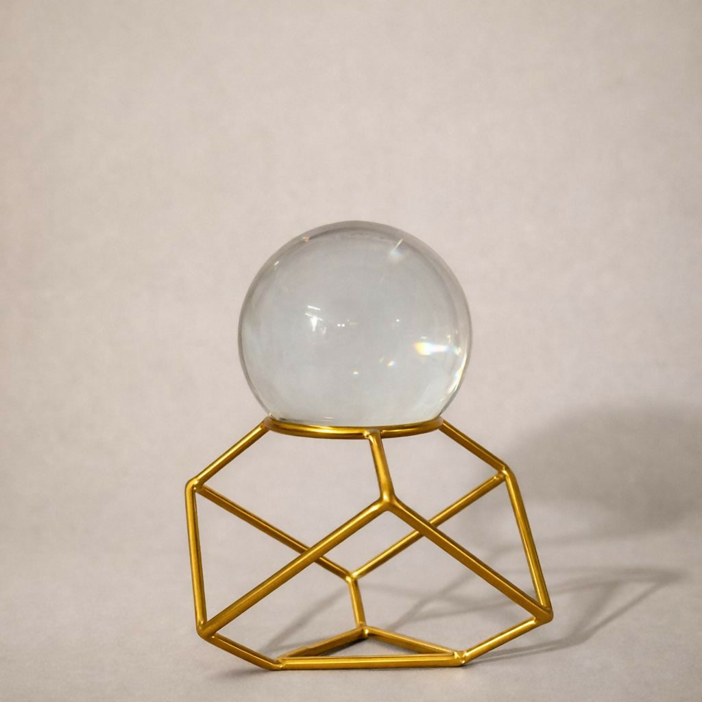 Crystal Ball Decorative Showpiece with Geometric Metal Stand