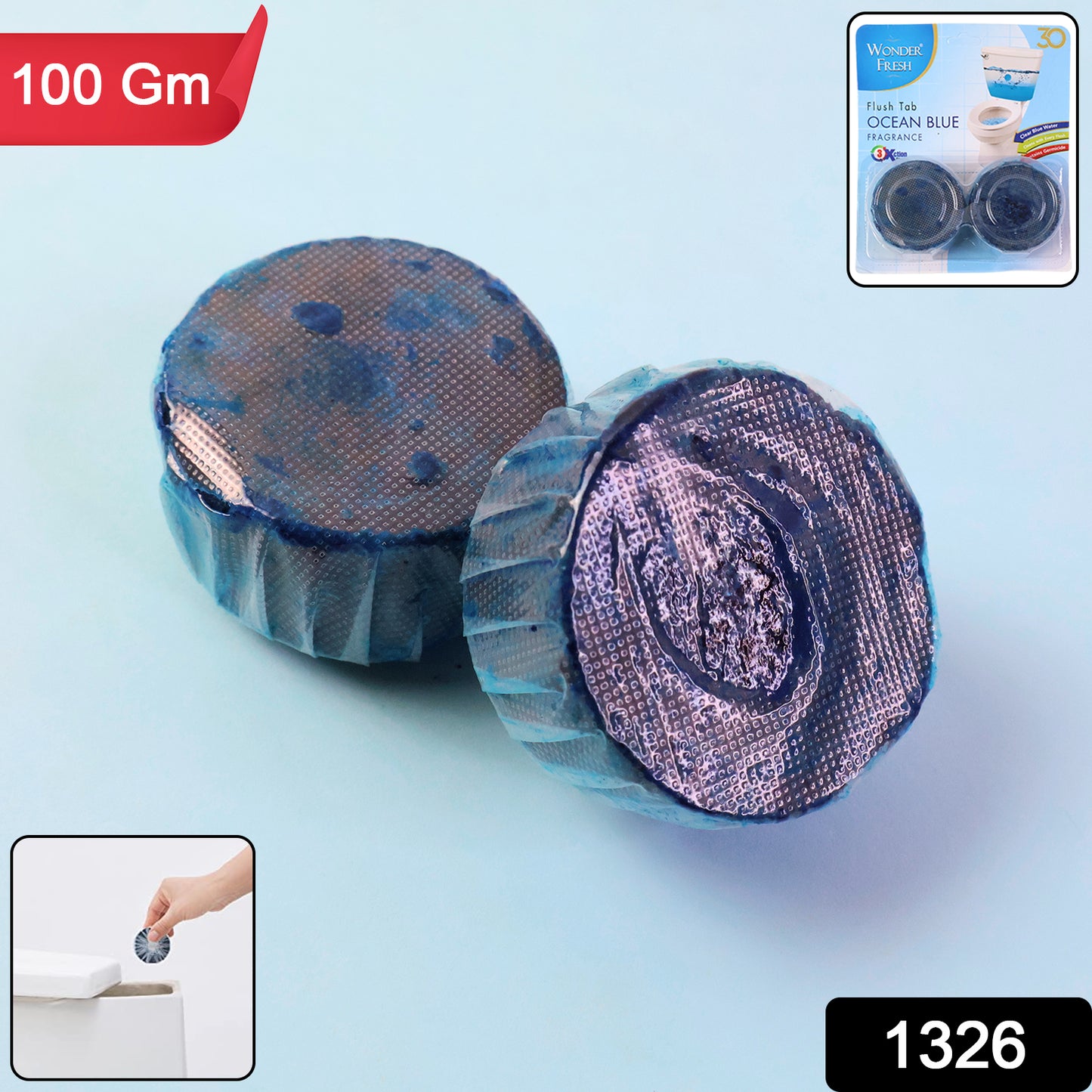 1326 ટોયલેટ ક્લીનર ફ્લશ ટેબ ઓશન બ્લુ 100 ગ્રામ