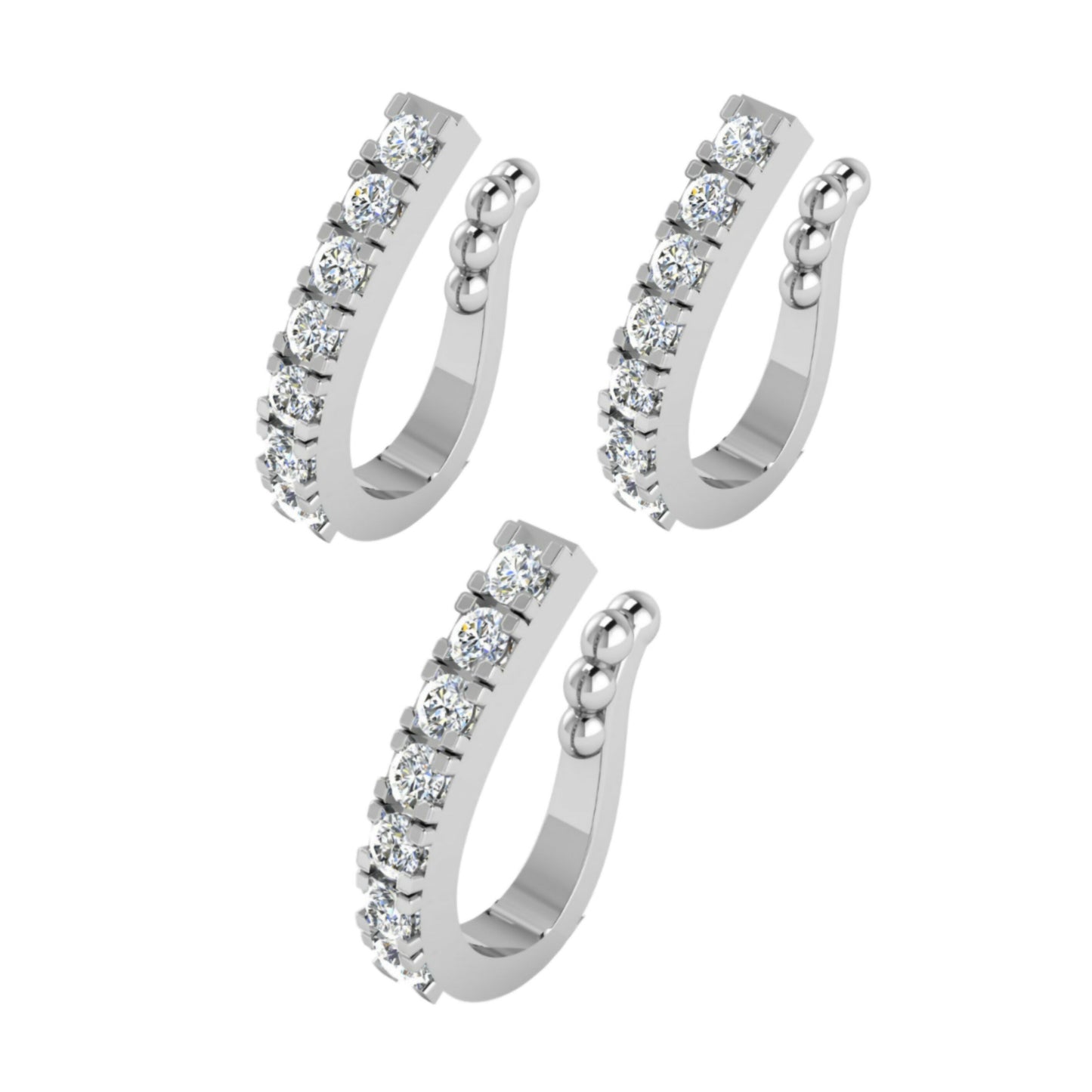 Non-Piercing CZ Stone Clip-On Nose Ring/Press Nath Combo Pack of 3