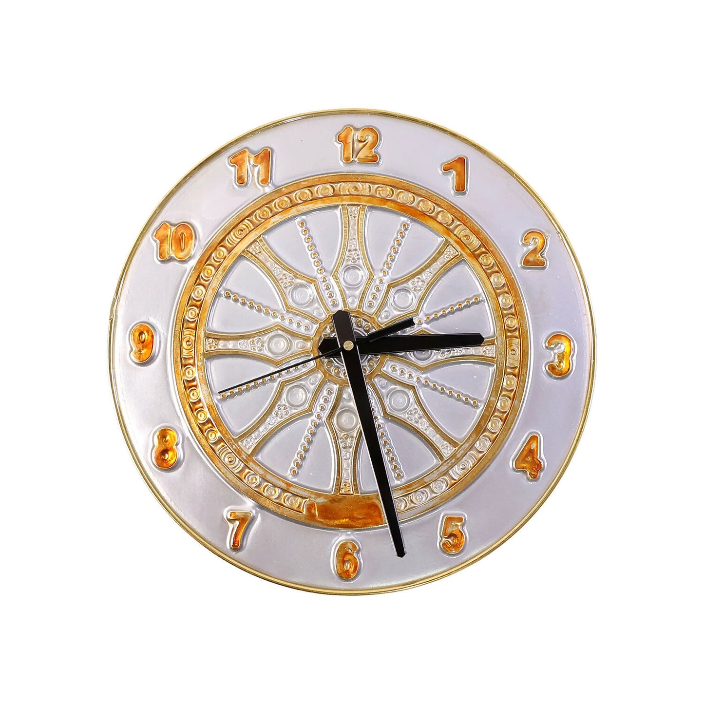 Grey Resin Art Wall Clock with TimeCycle & Mandala Gold Detailing (10x10)