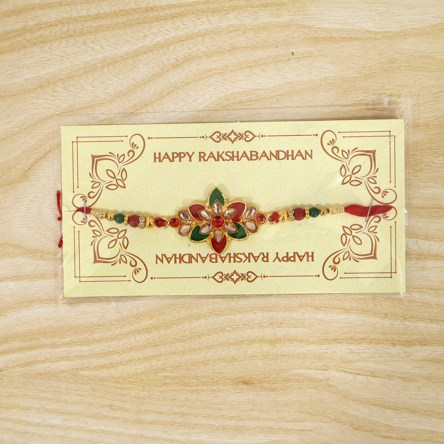 Floral Meena Stone Rakhi Design for Raksha Bandhan Celebration (5pcs)
