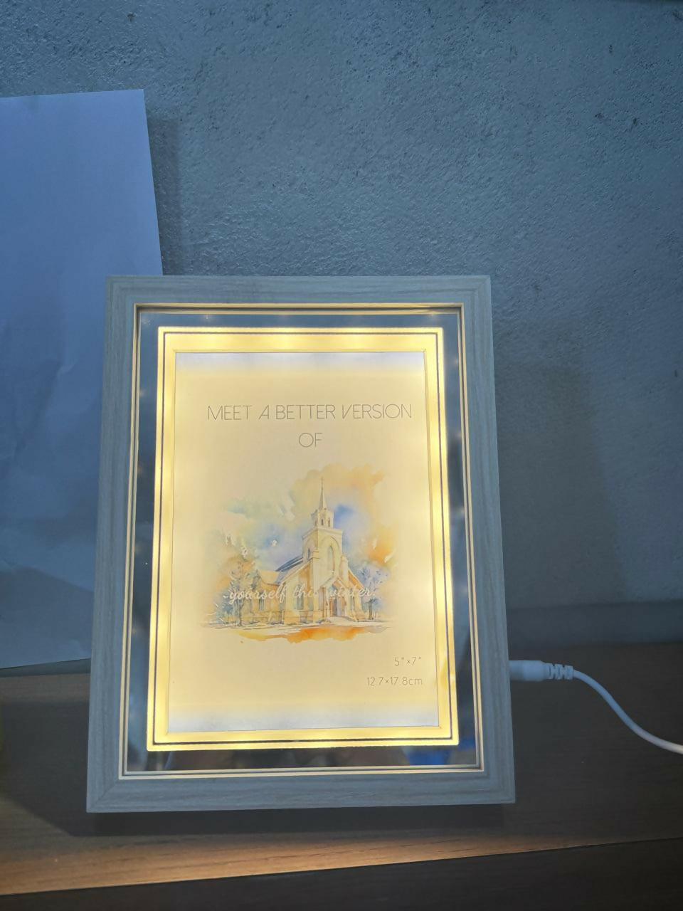 Motivational LED Light Frame with Wooden Finish | Warm Light Inspirational Quote Tabletop Decor for Bedroom, Office & Home | USB Powered Illuminated Art Frame for Positive Vibes, Gifting & Interior Decoration