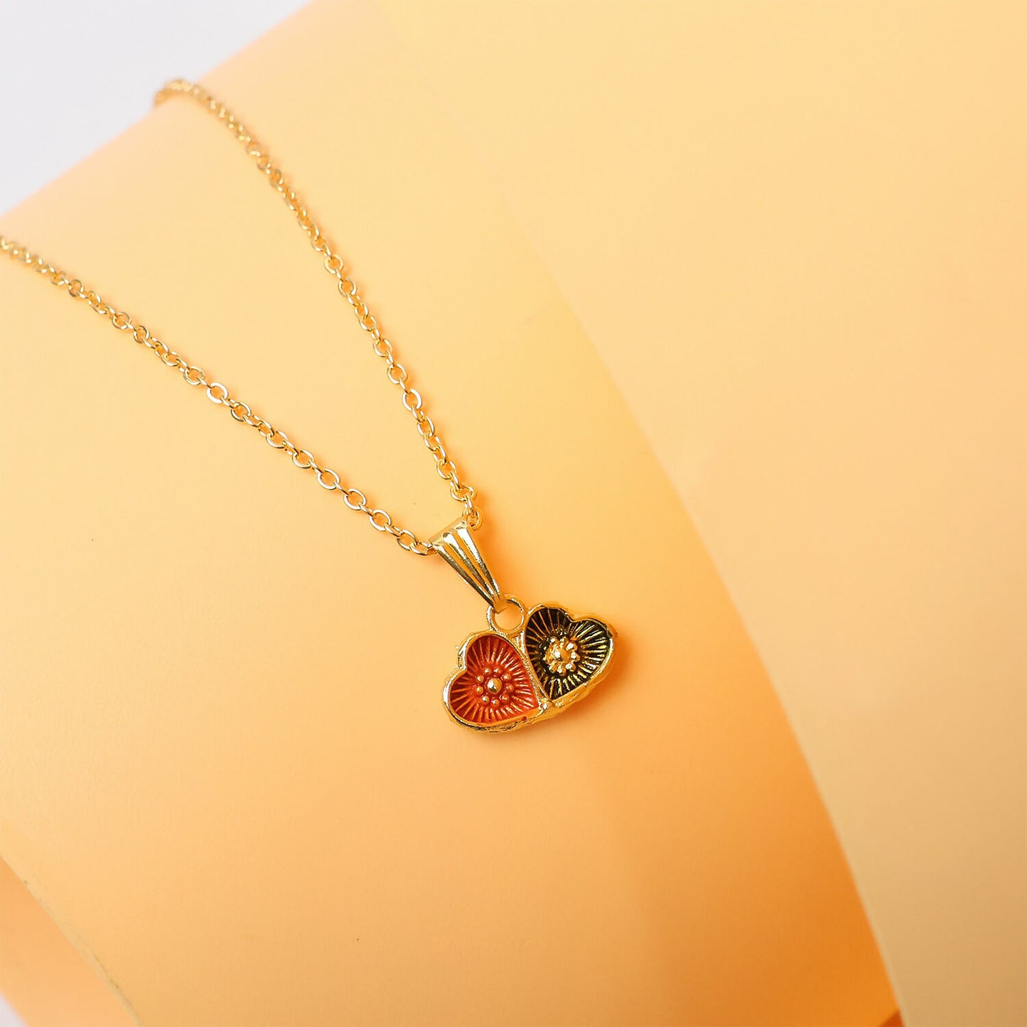 Elegant Dual Heart Design Pendant Necklace with Chain for Women