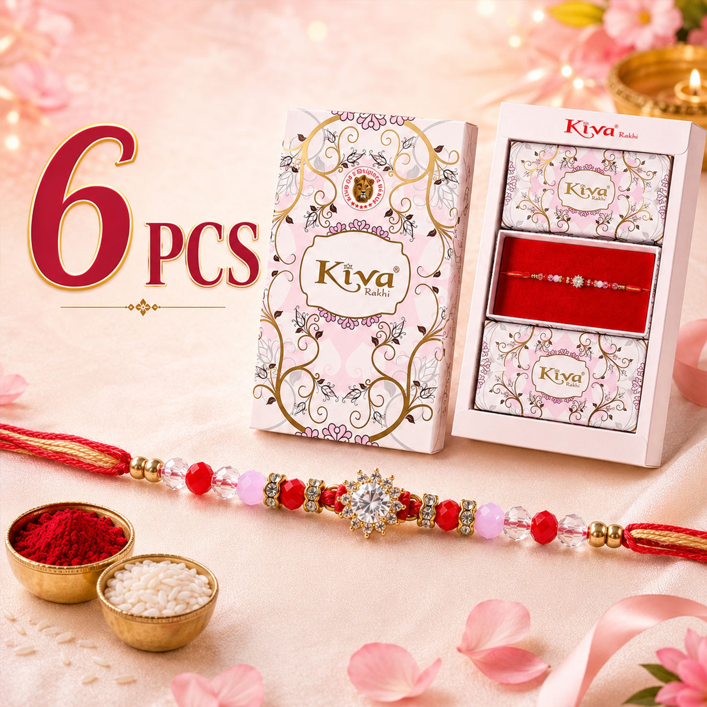 Pink & Red Crystal Sunflower AD Stone Designer Rakhi for Brother Gift