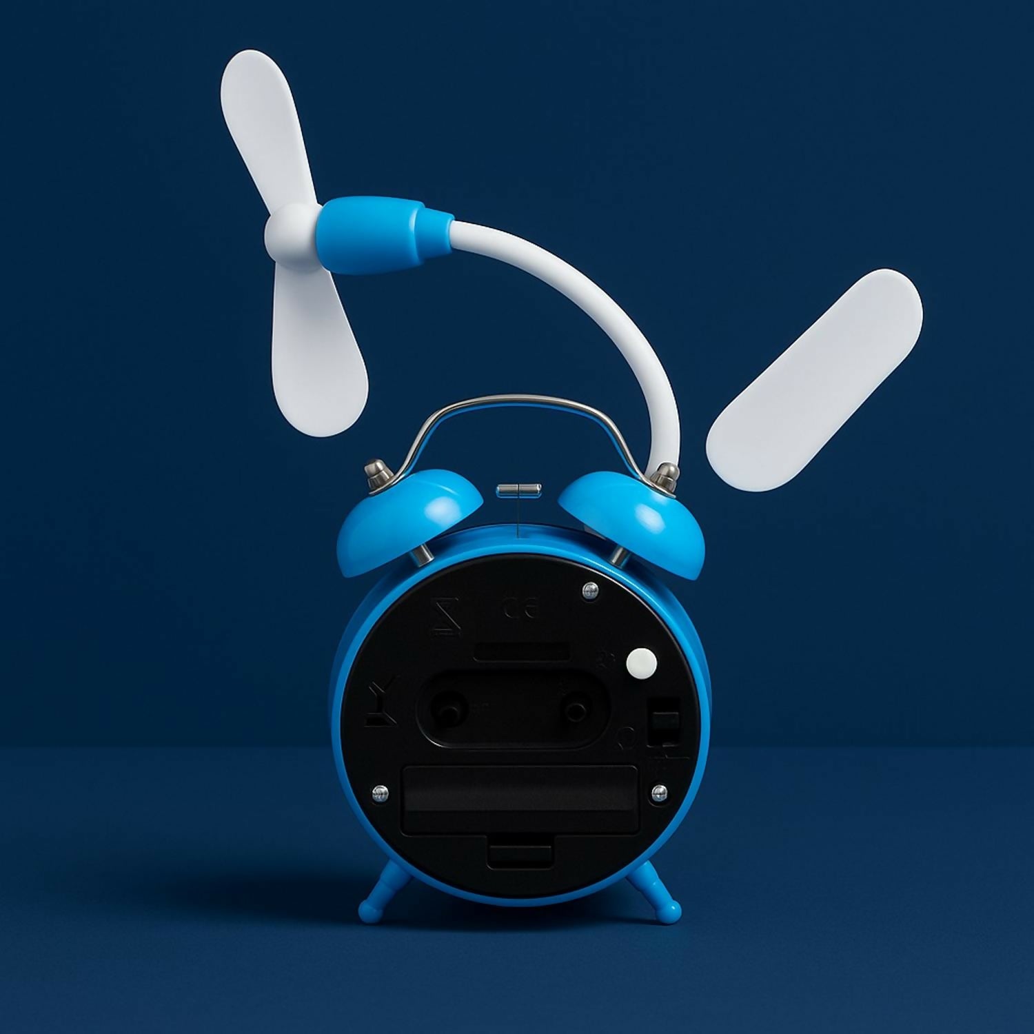 Cute Cartoon Character Alarm Clock with Cooling Fan | Dual Bell Retro Kids Table Clock | Loud Alarm, Battery Operated, Decorative Bedside Clock for Study, Bedroom & Gifts – Blue