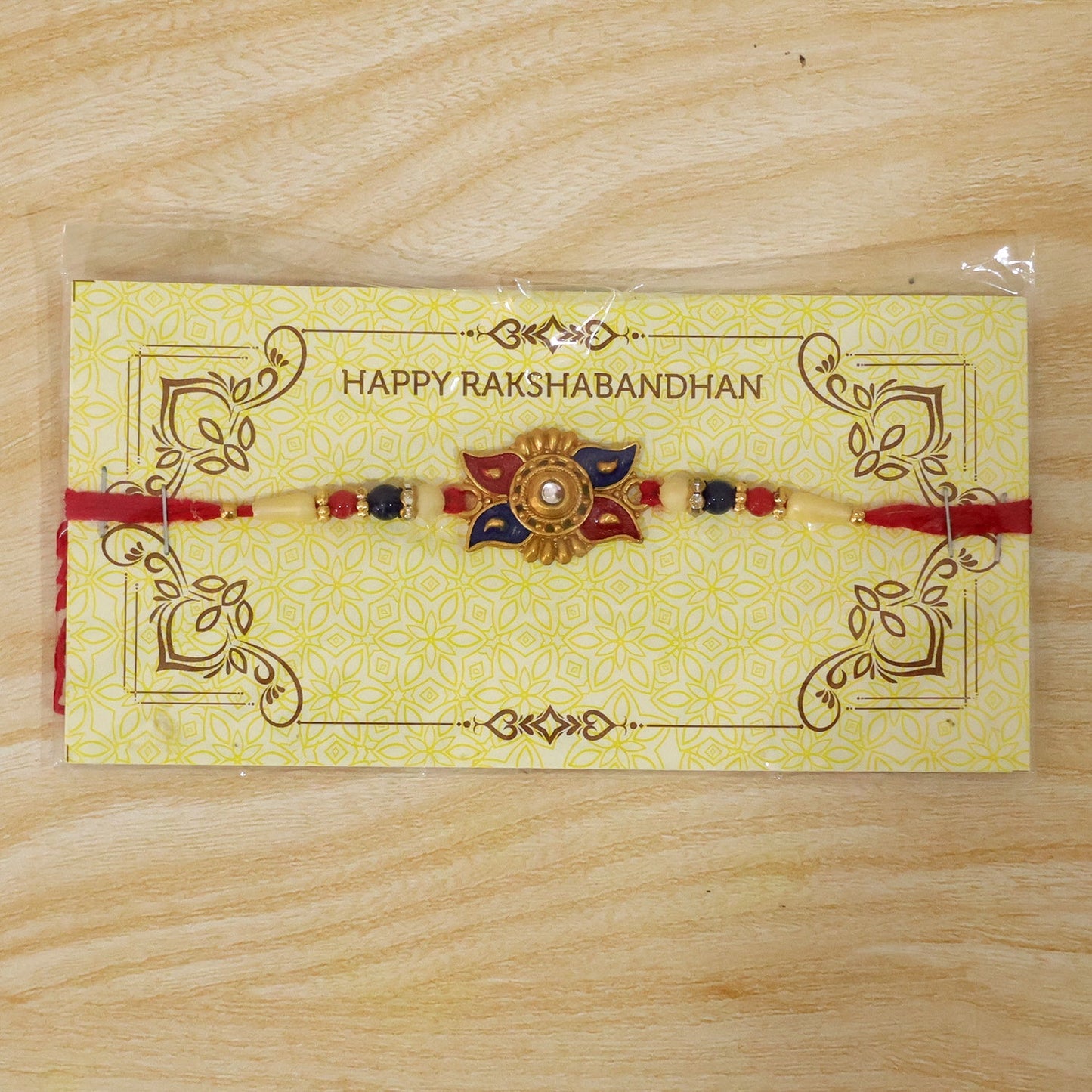 Traditional Red Blue Floral Kundan Rakhi Elegant Festive Design (10pcs)