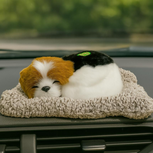 Premium Grey & White Sleeping Puppy Dashboard Toy