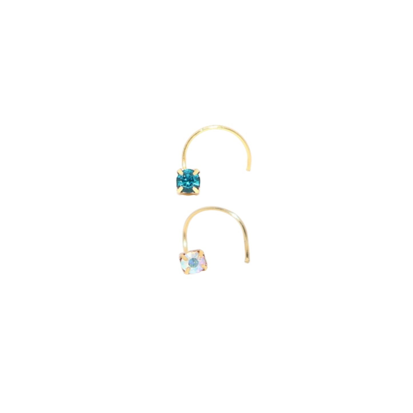 Combo pack of two gold plated blue stone nosepins with square design for women and girls