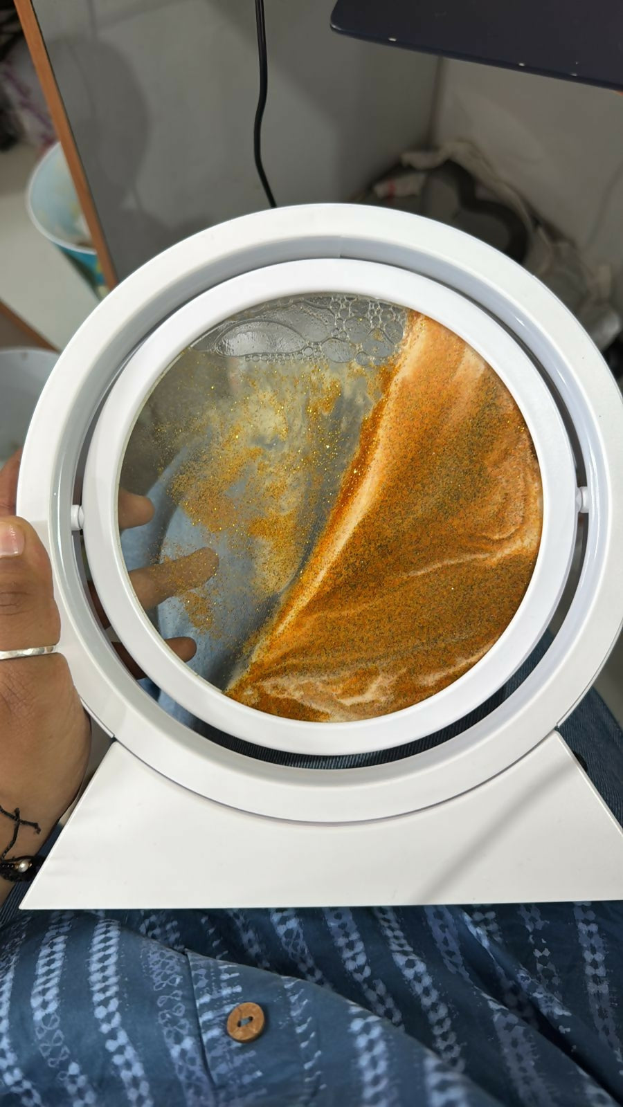 White LED Sand Art Motion Lamp with Ring Light for Home & Bedroom Decor