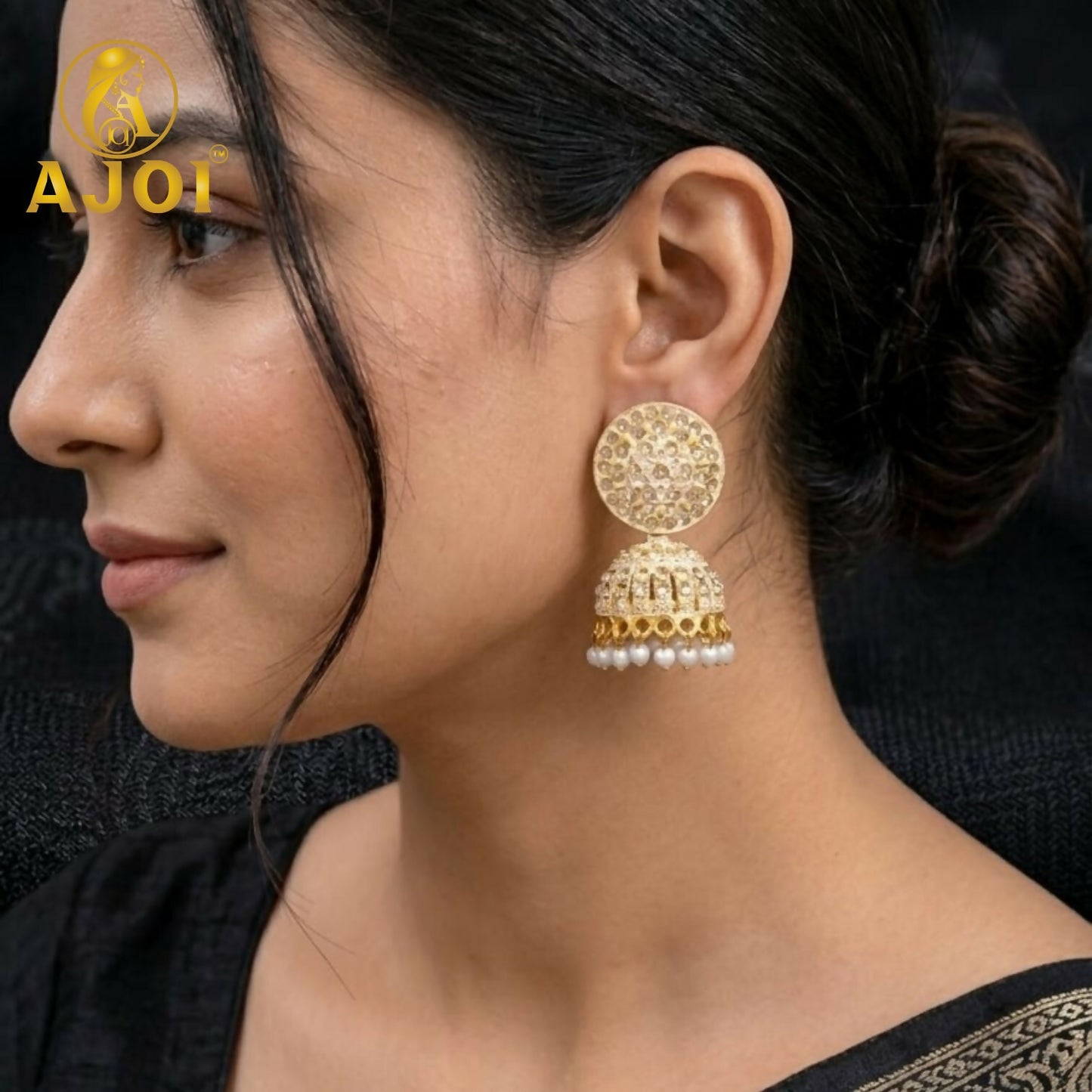 Elegant Gold Plated Kundan Jhumka Earrings with Pearl Drop Design