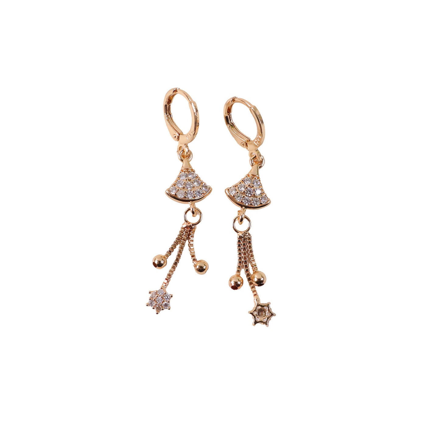 Rose Gold-Tone Crystal Fan Drop Hoop Earrings for Women