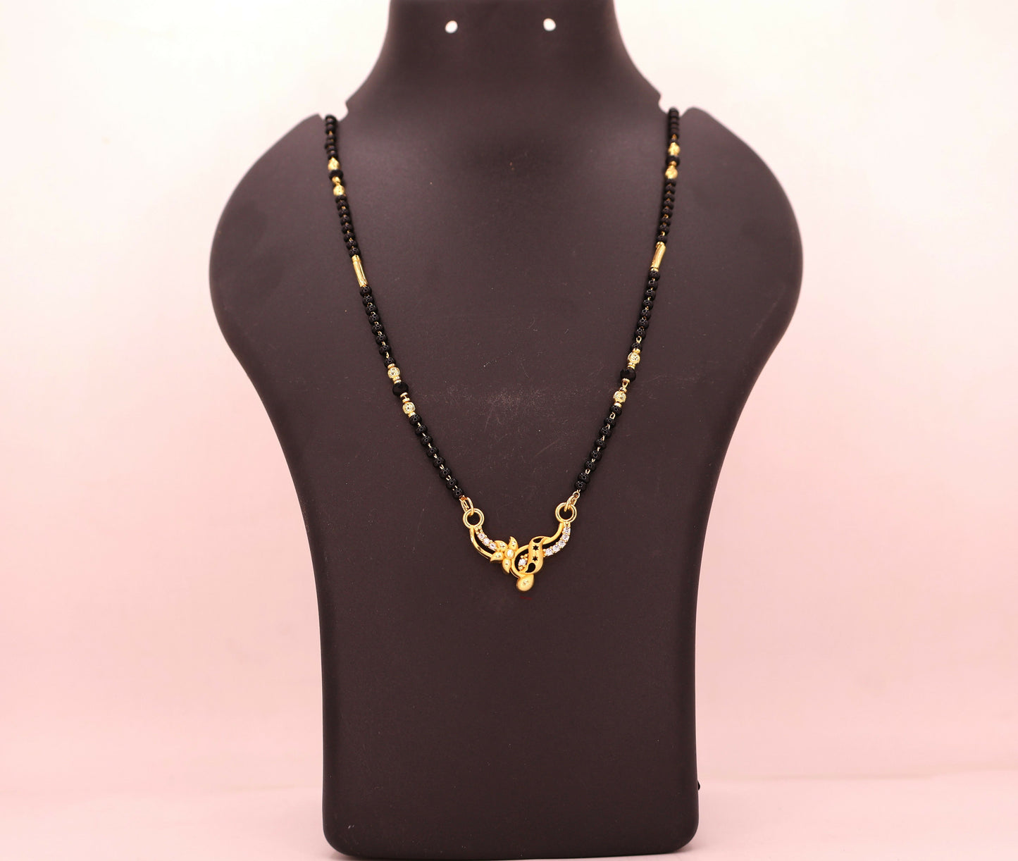 Modern Gold & AD Mangalsutra with Black Beads