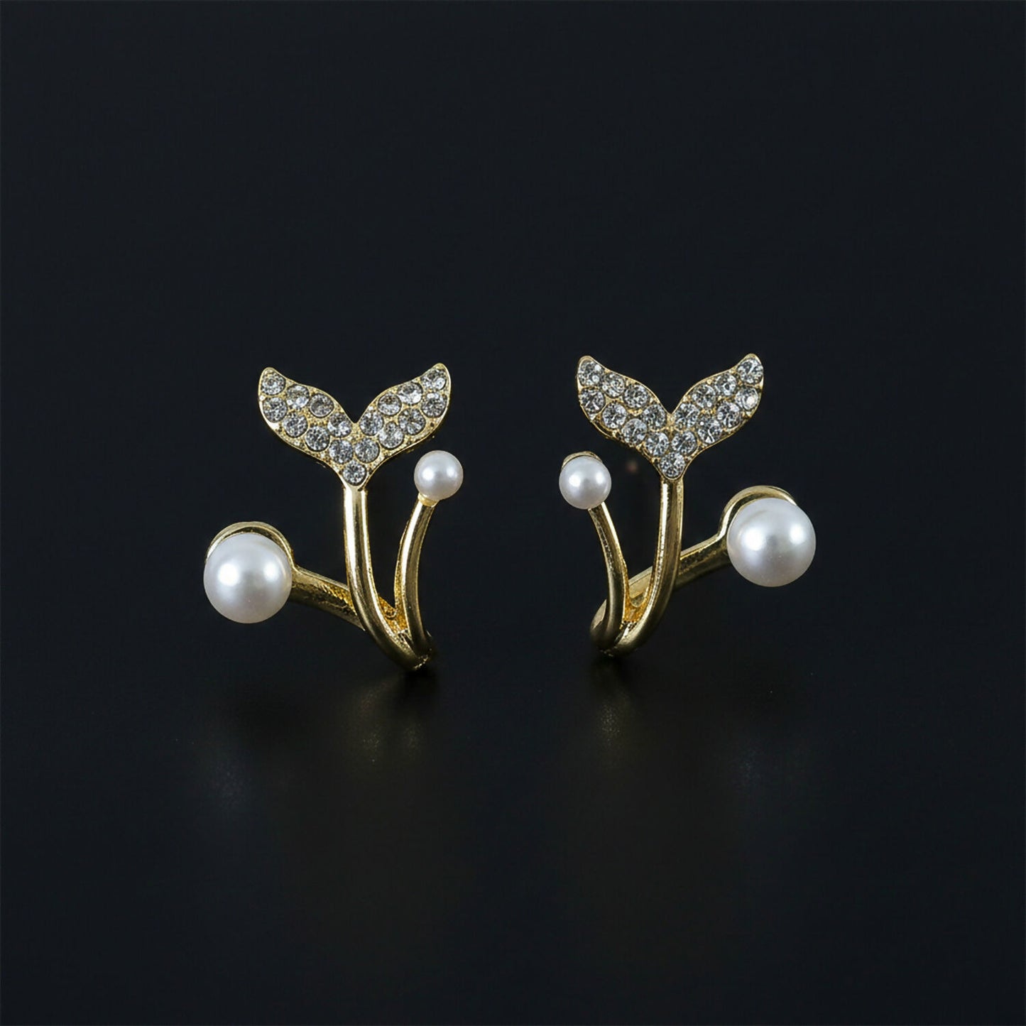 Korean Style Mermaid Tail Pearl Stud Earrings for Women & Girls