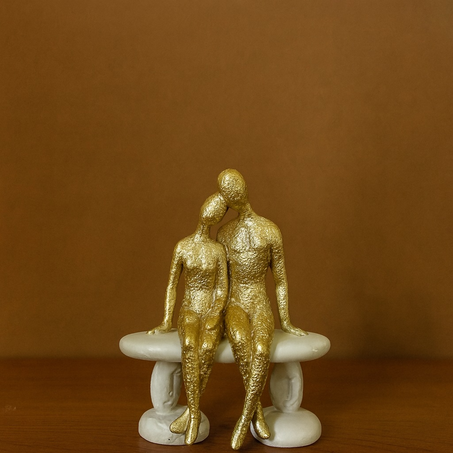 Golden Couple Sitting Figurine Showpiece for Home Decor & Gift
