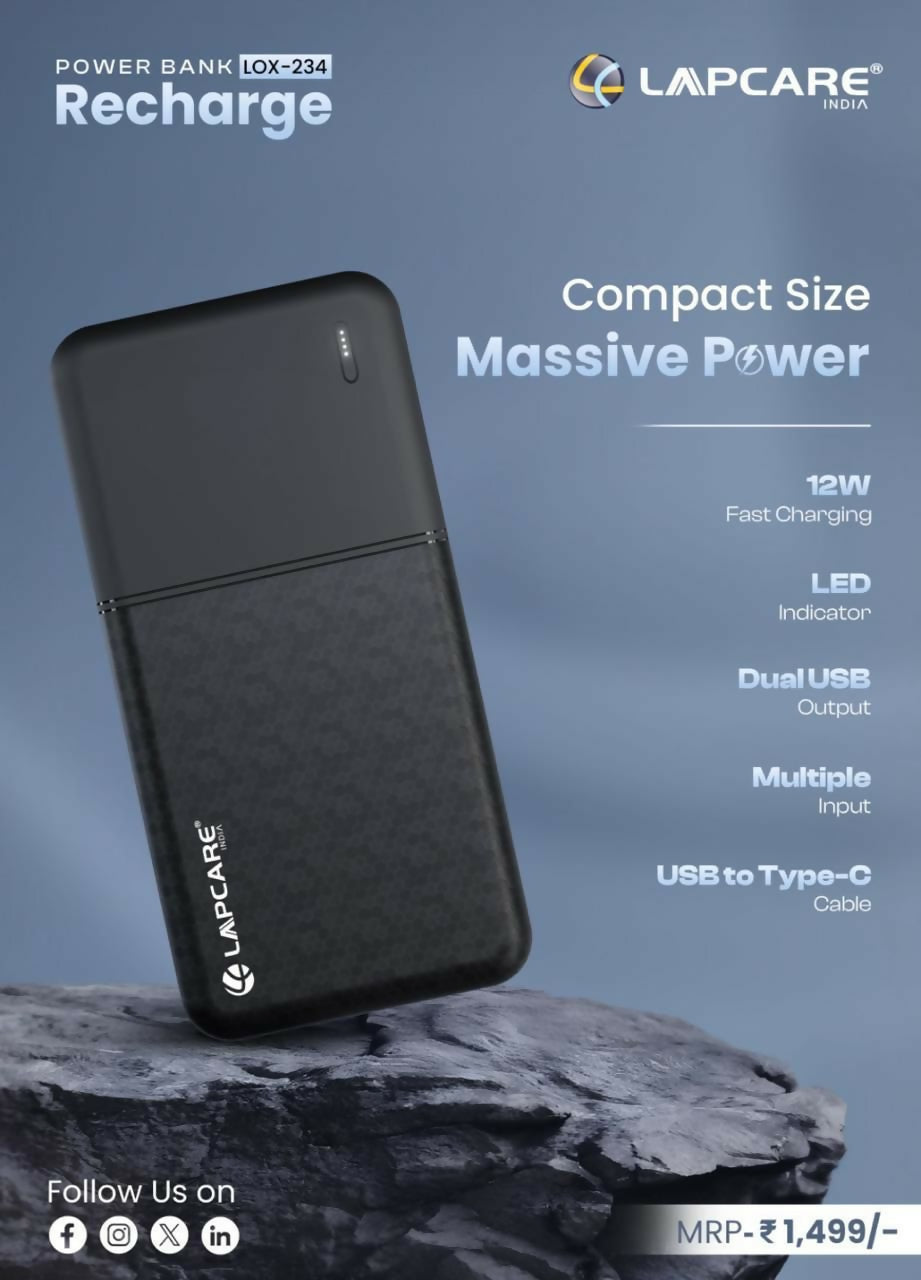 POWER BANK 10000 MAH RECHARGE LOX-234 LAPCARE