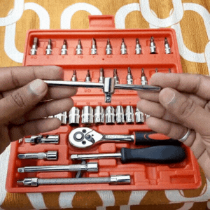 46 in 1 Pcs Tool Kit 1/4-Inch Metric Drive Socket Set, Drive Socket Ratchet Wrench Combination Tools Kit for Auto Car Repair Tool Box 10 Alt Image