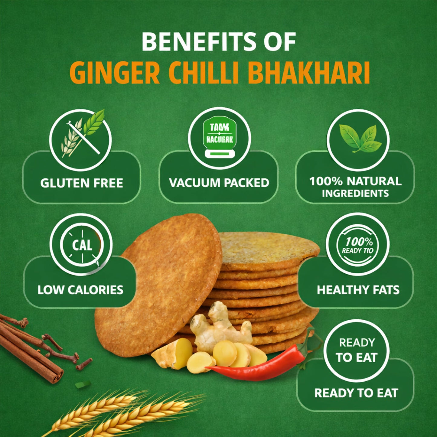 Naasta Baasta Ginger Chilli Bhakhari Spicy & Fresh Ready to Eat Crispy Tea-Time Snack (200gm)