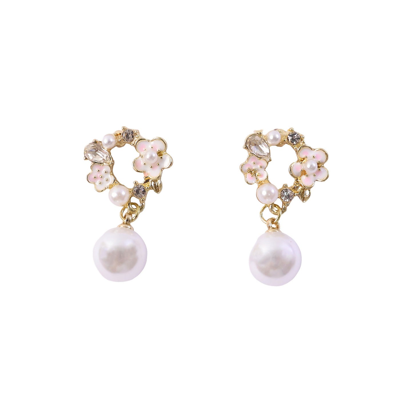 Vintage Rose Pearl Stud Earrings for Women – Elegant Gold Floral Design
