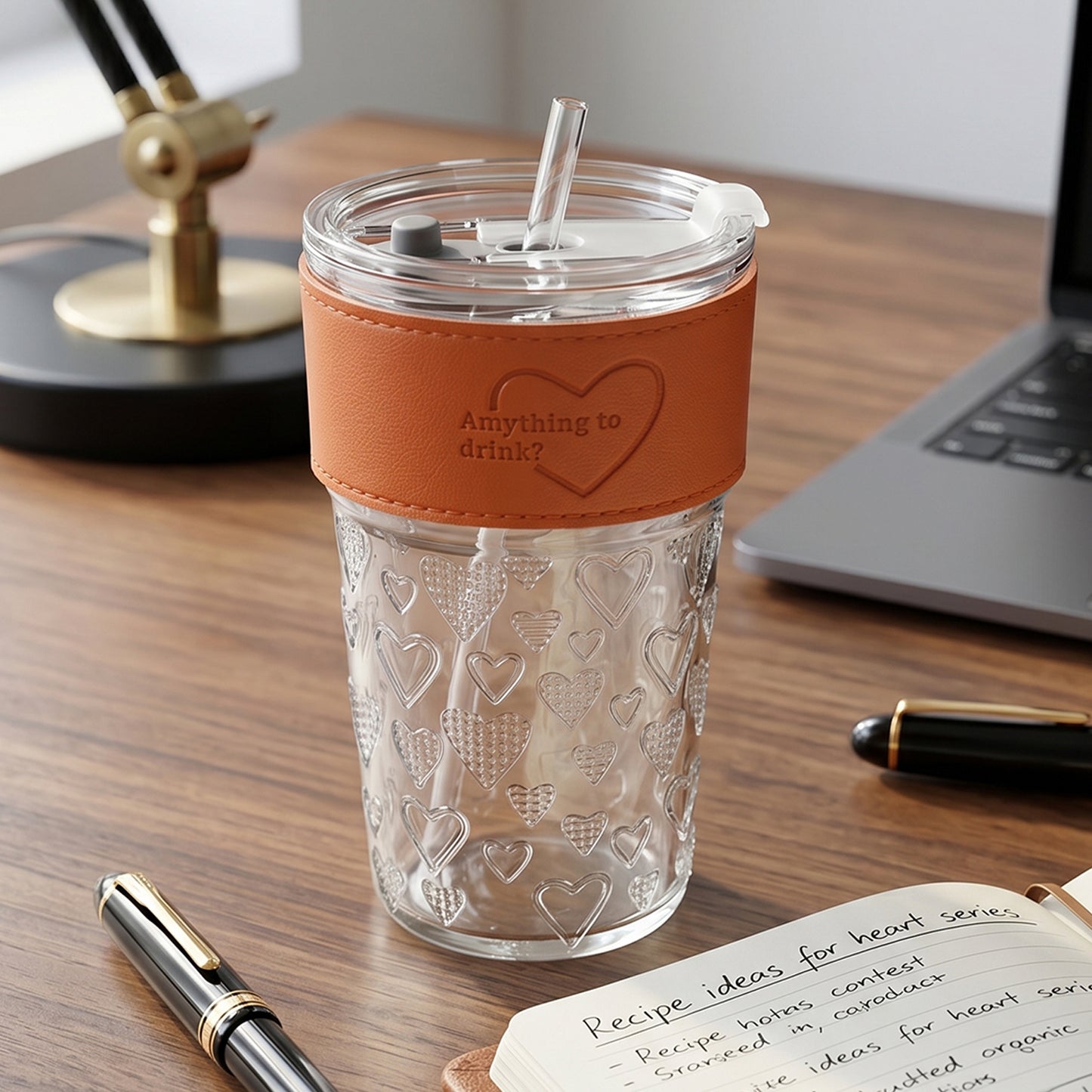 Glass Drinking Tumbler with Lid Transparent Water Juice Glass for Home (1 Pc)