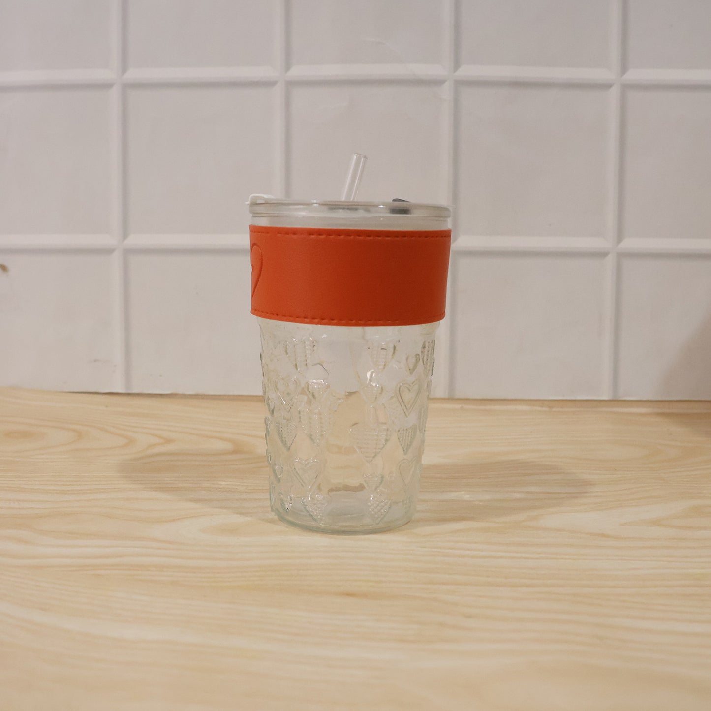 Glass Drinking Tumbler with Lid Transparent Water Juice Glass for Home (1 Pc)