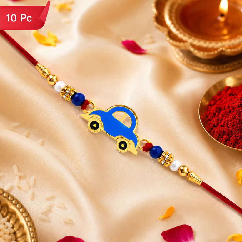 Blue Car Rakhi for Kids Playful Design for Raksha Bandhan (10pcs)